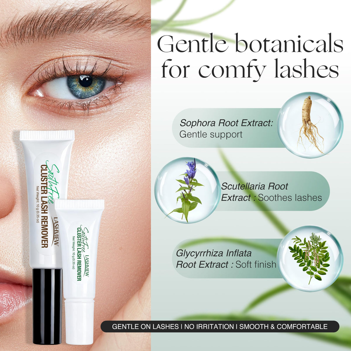 Soothing gel formula lash glue remover close up of brush