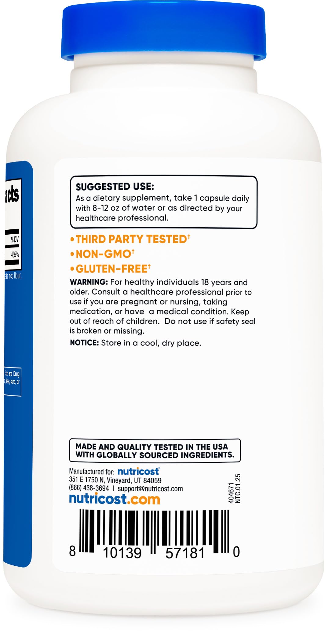 Authentic imported Nutricost Zinc Gluconate bottle exhibiting vegetarian capsule description and premium packaging.