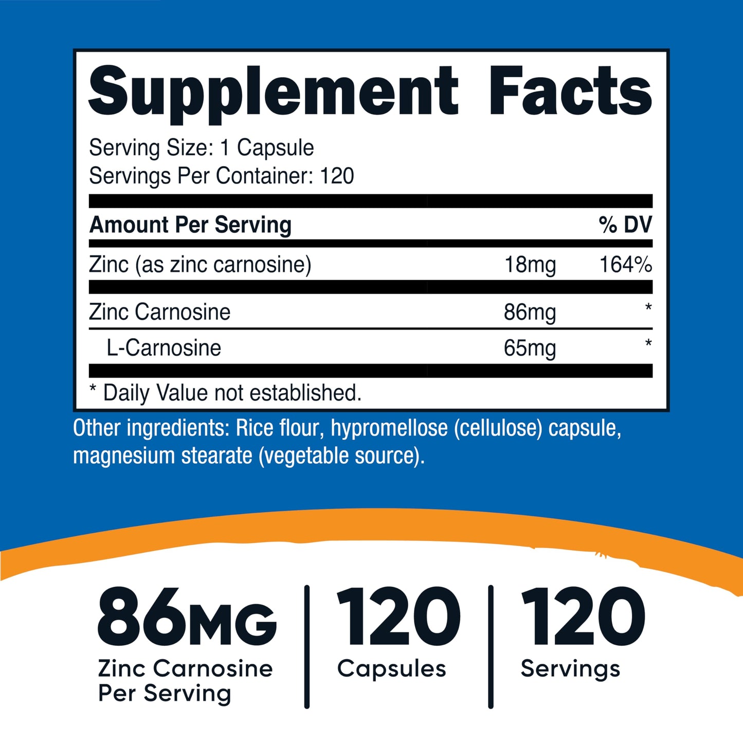 Nutricost digestive support supplement capsule bottle showing supplement facts label and elemental zinc values