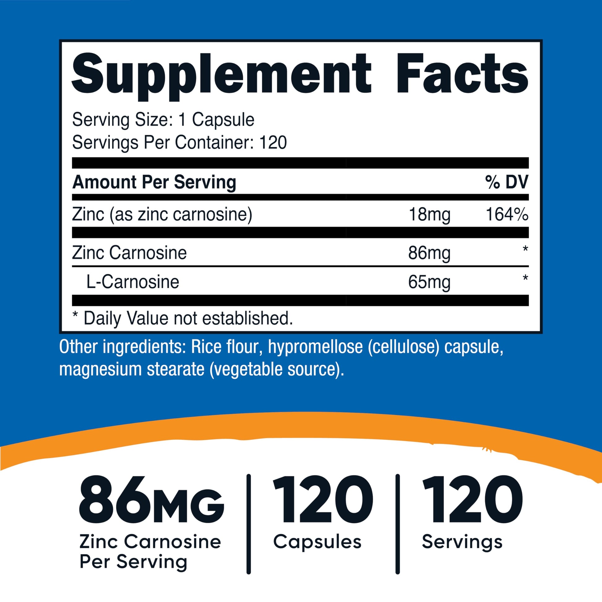 Nutricost digestive support supplement capsule bottle showing supplement facts label and elemental zinc values