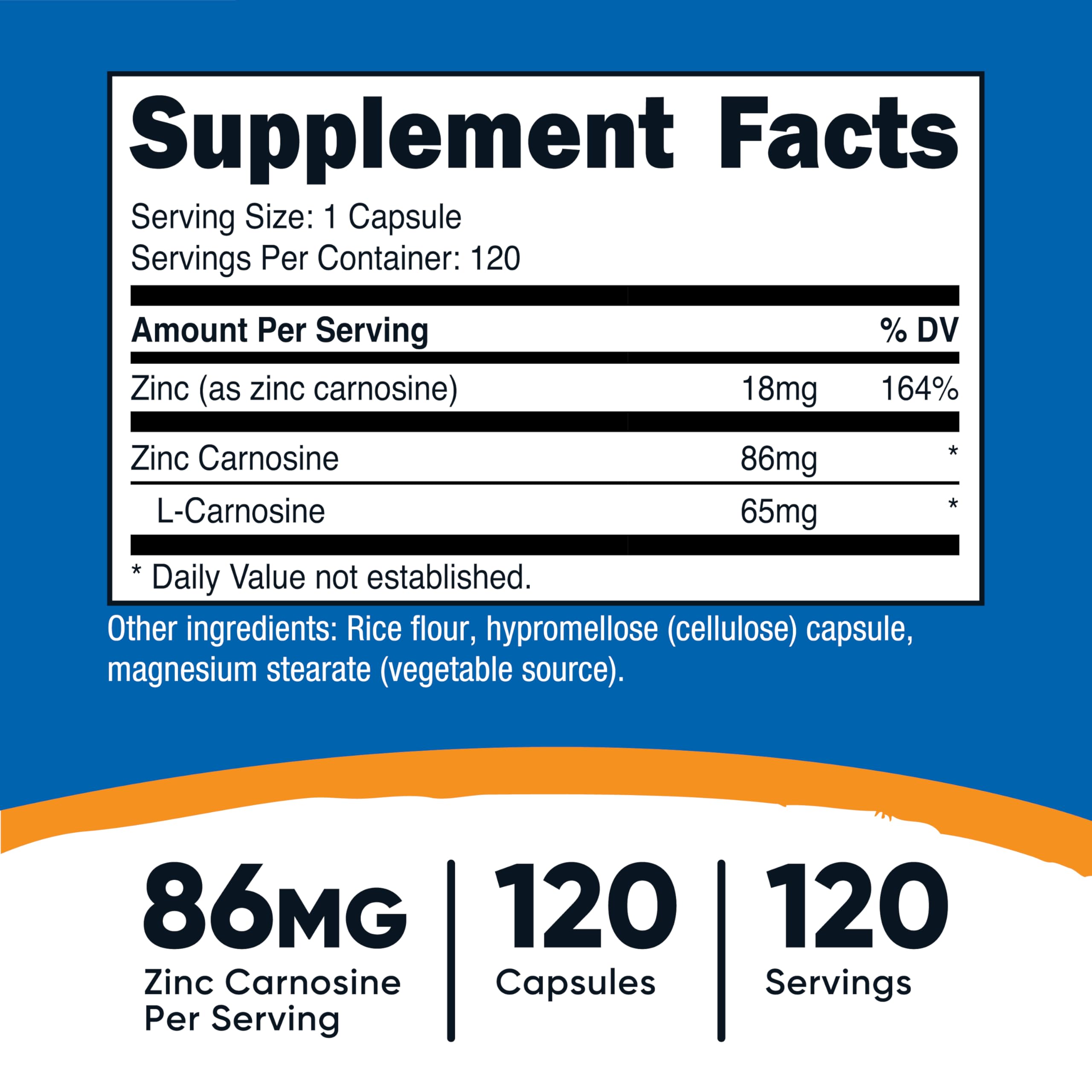 Nutricost digestive support supplement capsule bottle showing supplement facts label and elemental zinc values