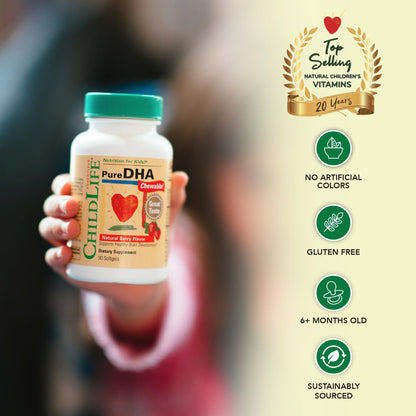 USA imported ChildLife Essentials child brain health chewable softgels side label instructions