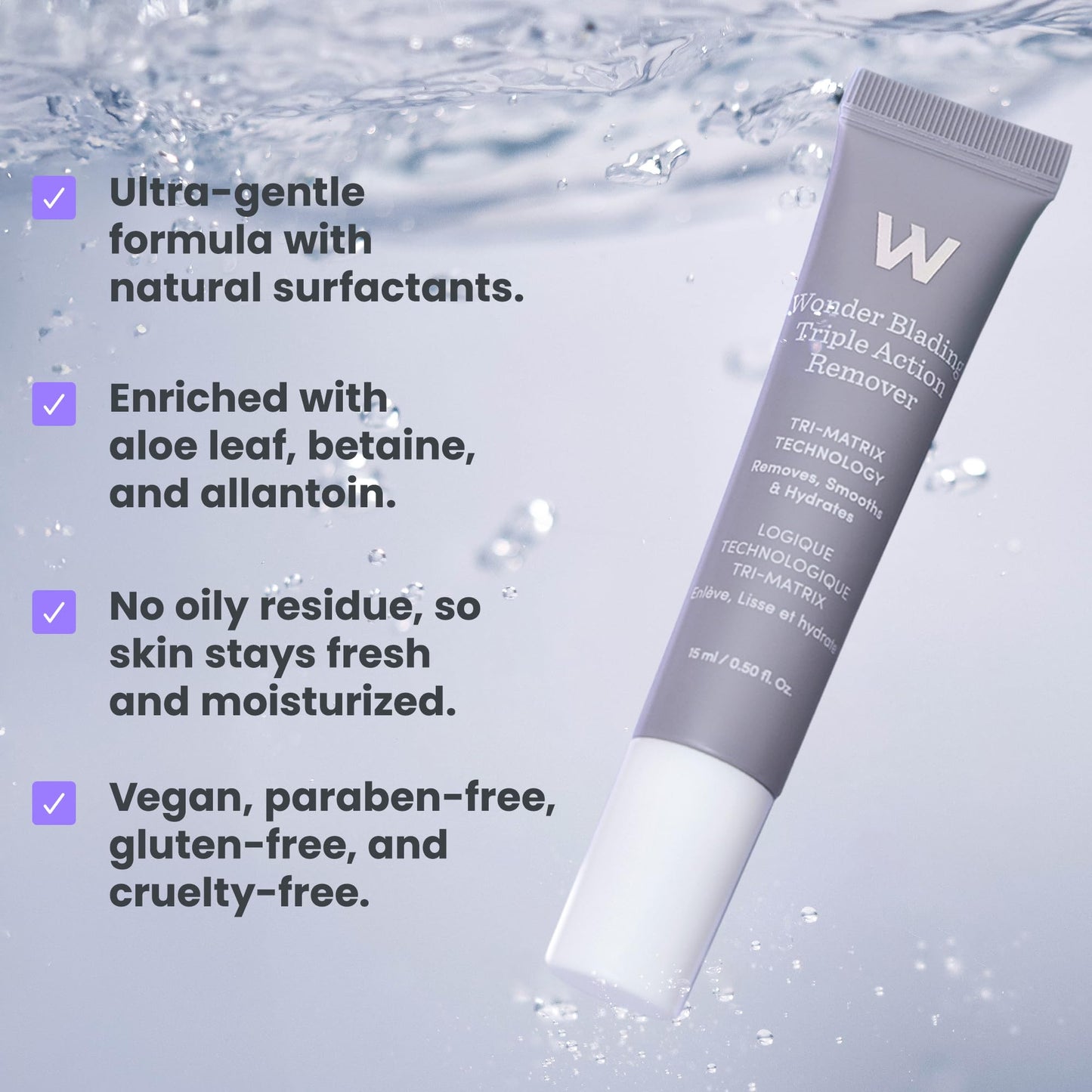 Wonderskin Triple Action Remover gel texture being applied for stubborn lip stain removal
