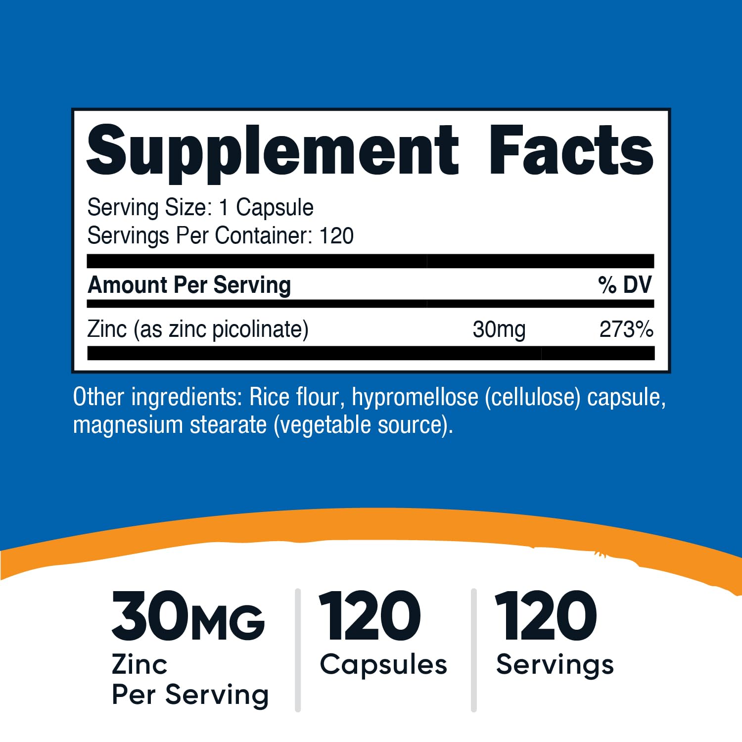 Nutricost premium zinc picolinate highly absorbable dietary supplement supplement facts label view