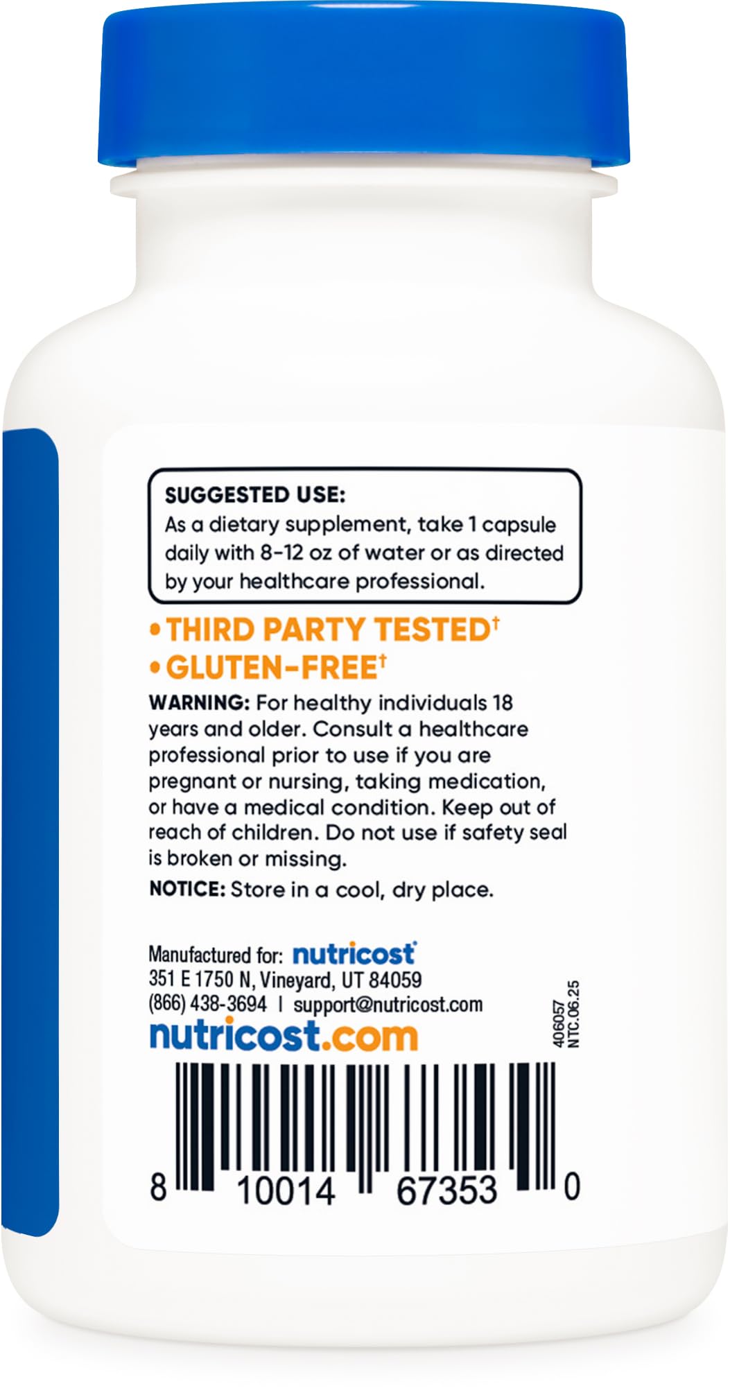 Nutricost high bioavailability zinc picolinate full bottle angle shot against clean background