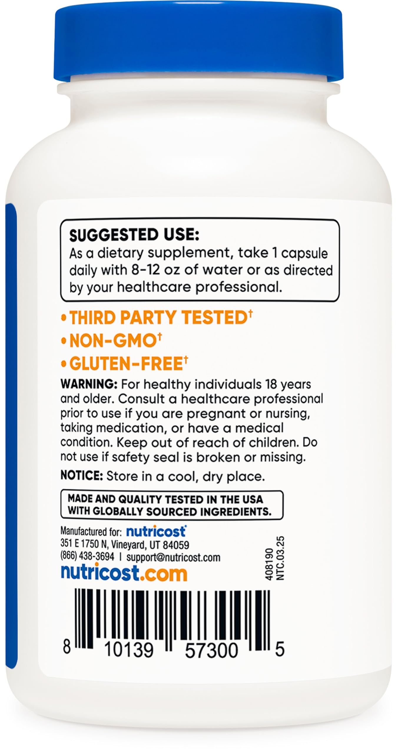 Nutricost Zinc Picolinate 240 count bottle showcasing high absorption mineral features