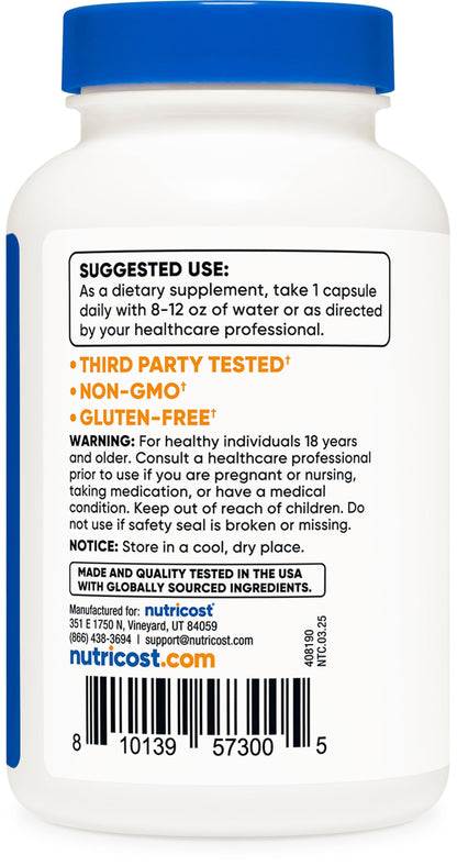Nutricost Zinc Picolinate 240 count bottle showcasing high absorption mineral features