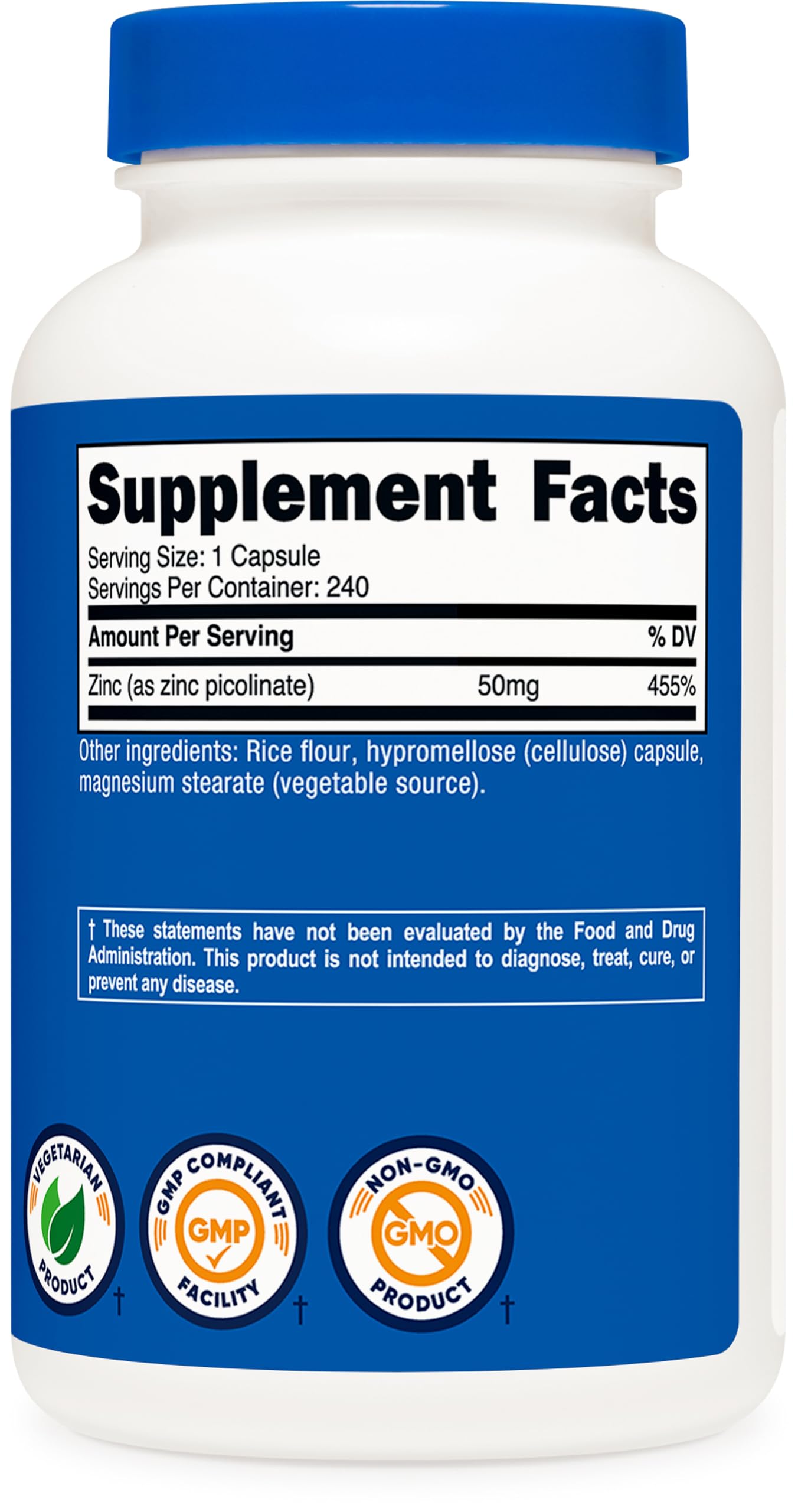Nutricost Zinc Picolinate USA imported capsule size comparison with clear dietary indicators