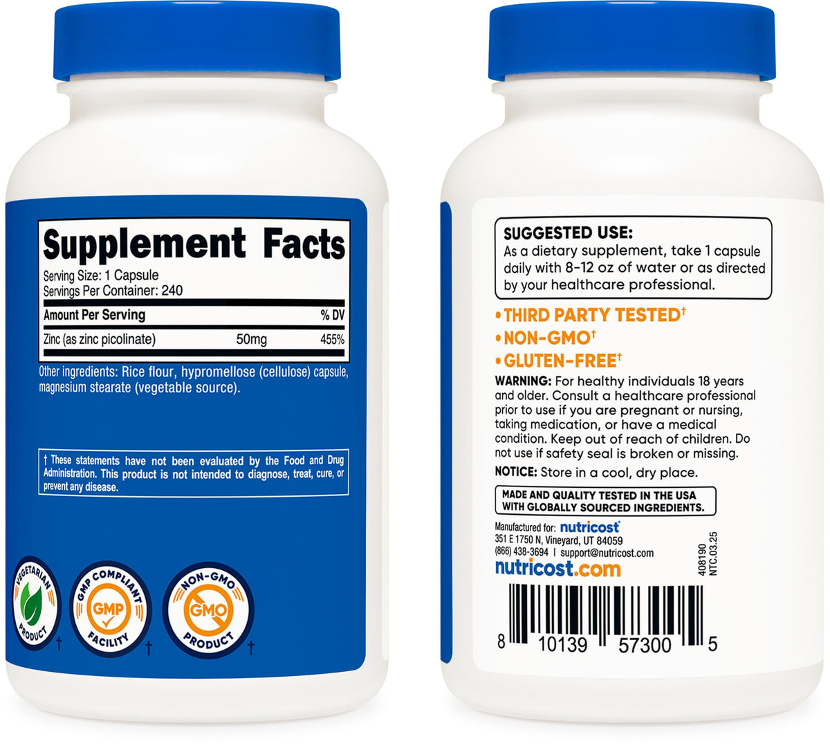 Nutricost 240 vegetarian capsules package perspective