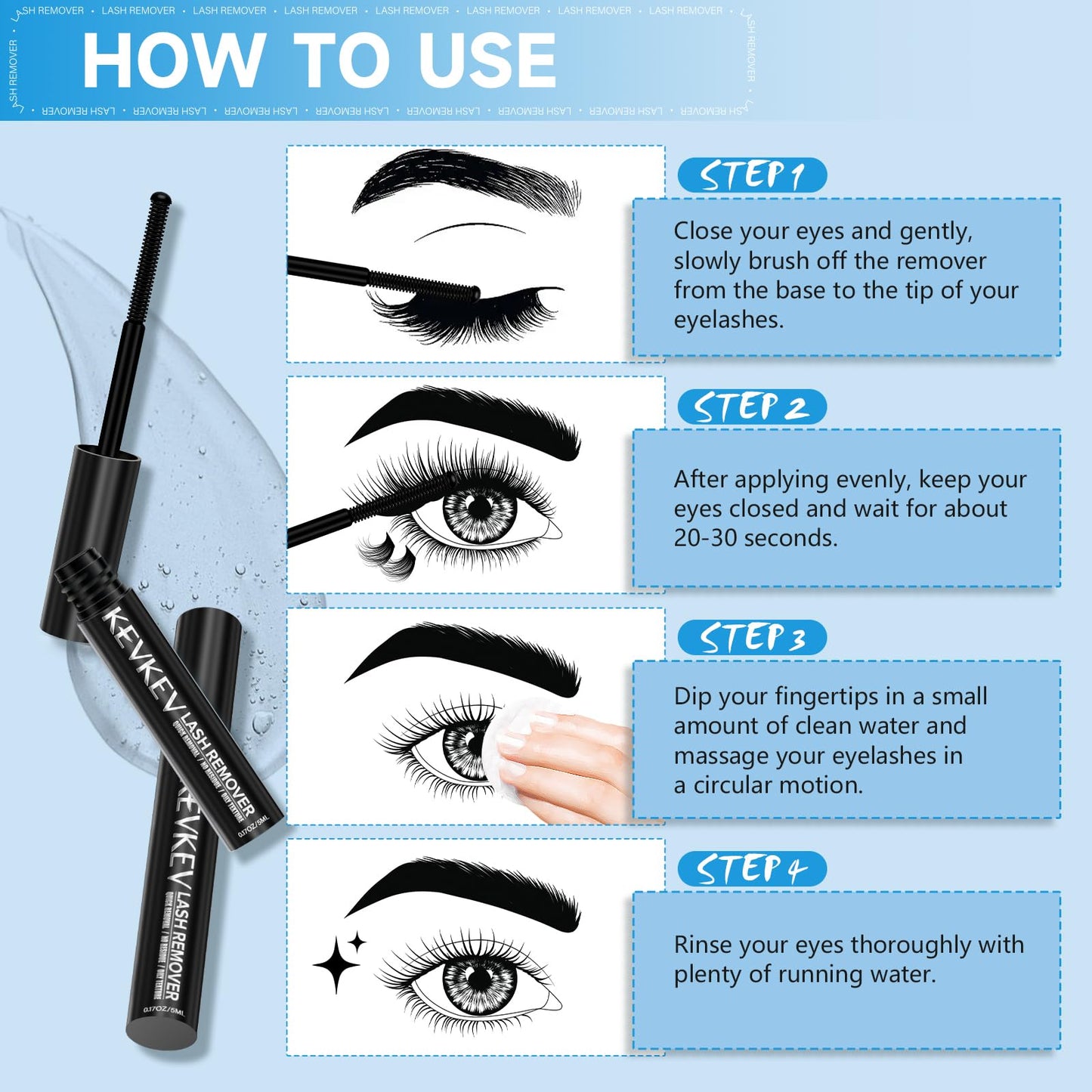 KevKev lash remover 5ml bottle beside lash clusters
