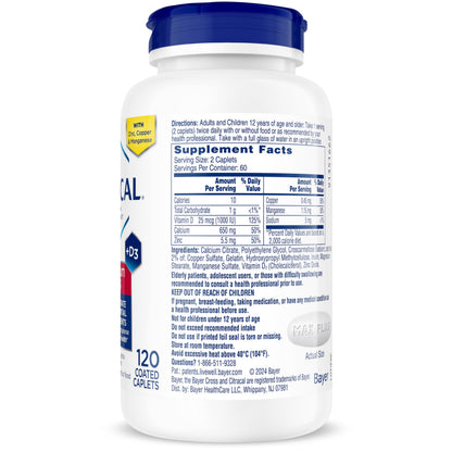 Citracal Maximum Plus stomach friendly calcium citrate tablets top view bottle caps