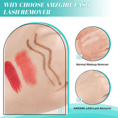 AMZGIRL LASH individual lashes remover showing safe home application steps.