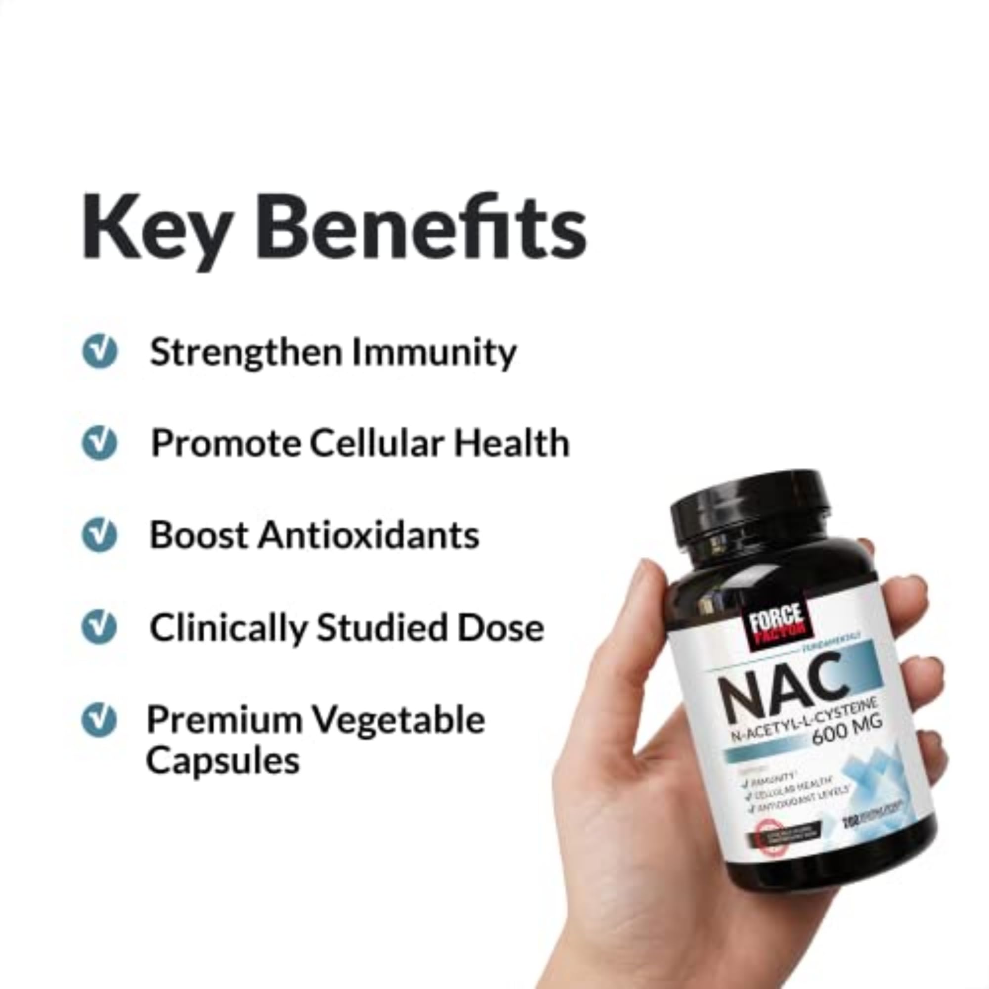 Force Factor NAC 200 vegetable capsules bottle side profile