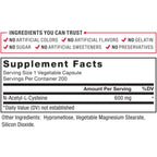 Force Factor N-Acetyl Cysteine bottle close up of product attributes