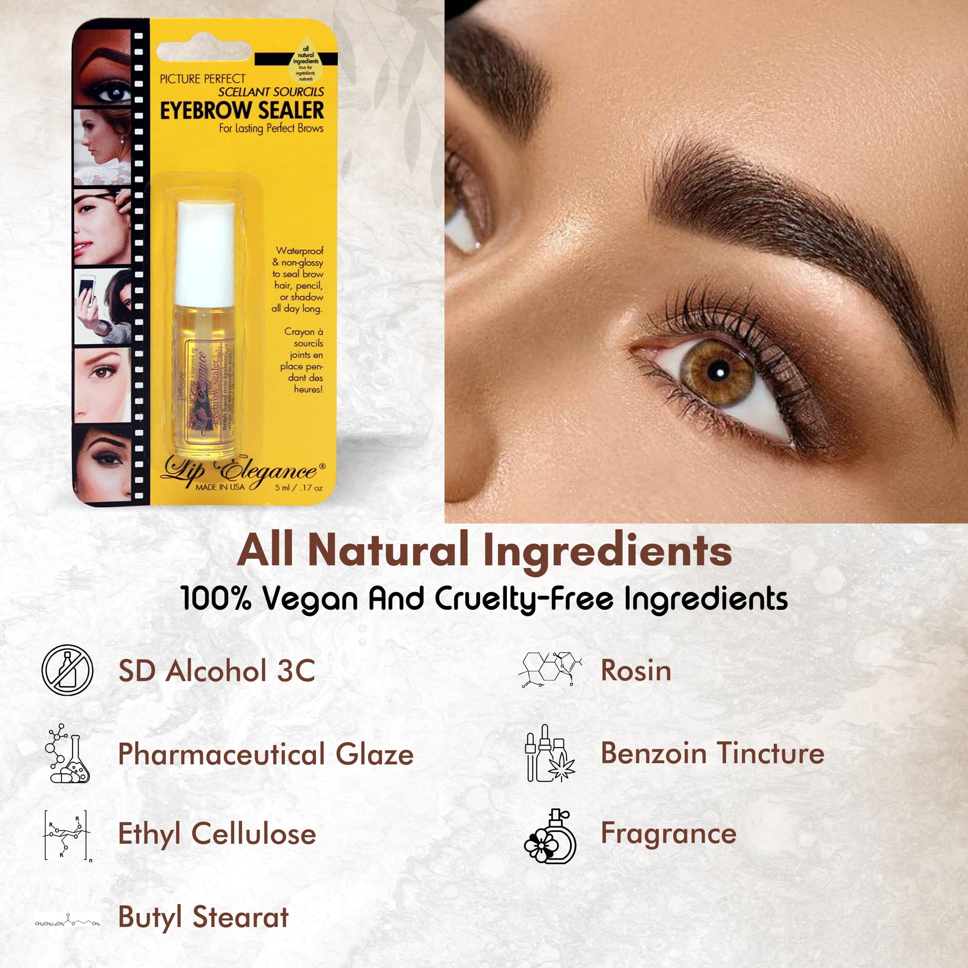 Lip Elegance smudge proof eyebrow setting topcoat side view angle