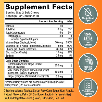 Force Factor Liver Detox milk thistle and turmeric chews details