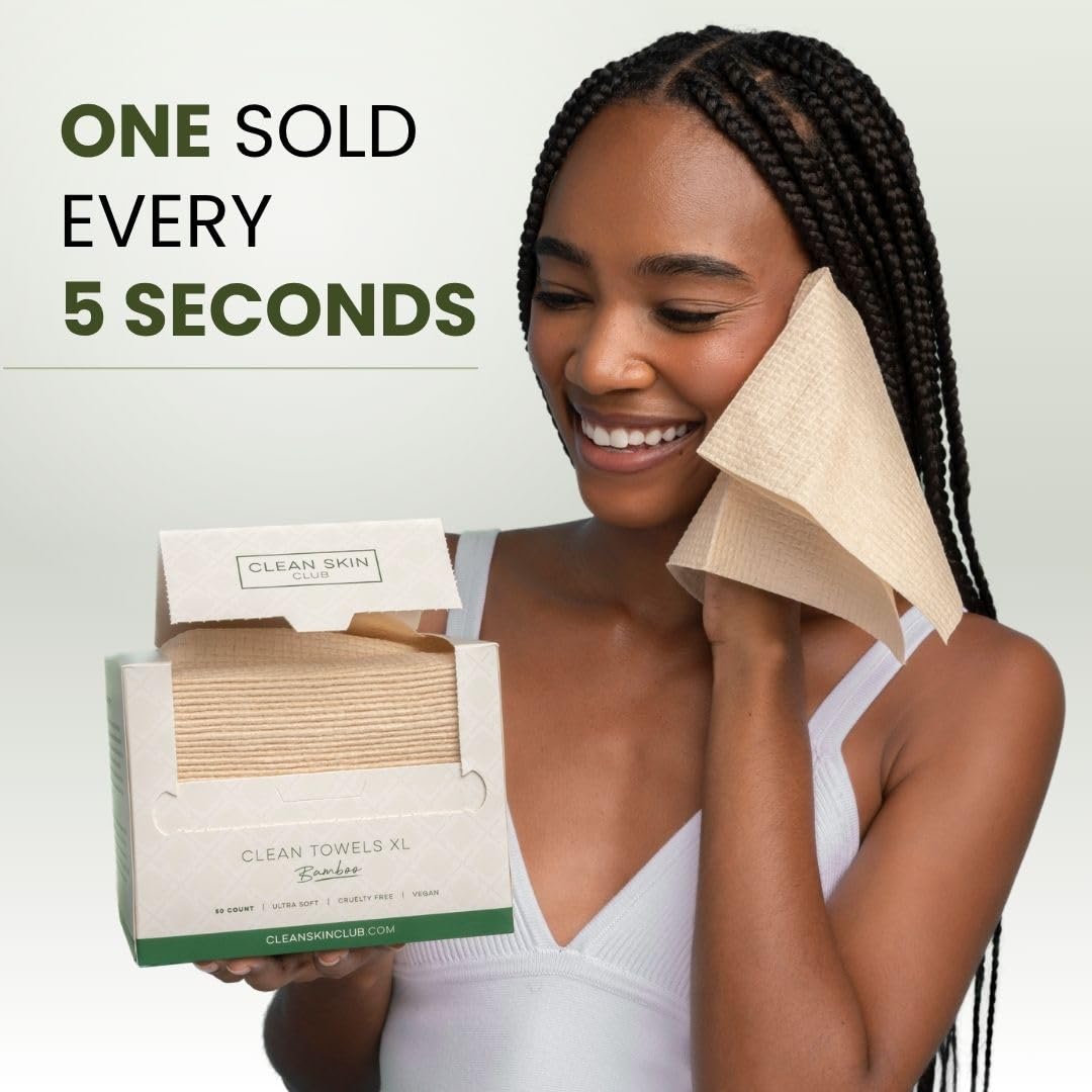 Lifestyle shot of clean skin club packaging on a bathroom vanity
