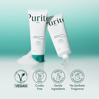PURITO Mighty Bamboo low pH facial gel cleanser texture on fingertips