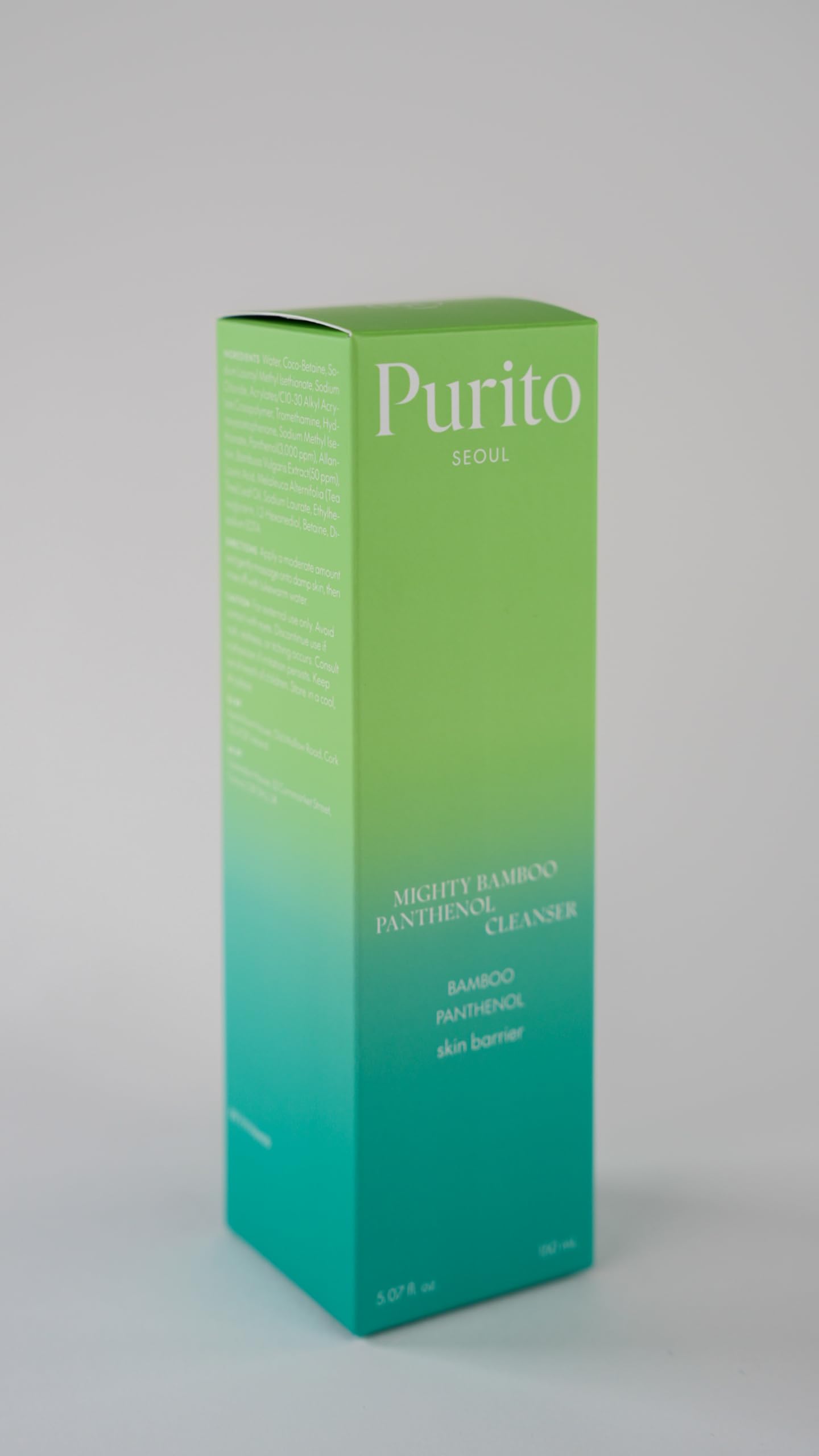 Panthenol infused hydrating cleanser back label showing directions for use