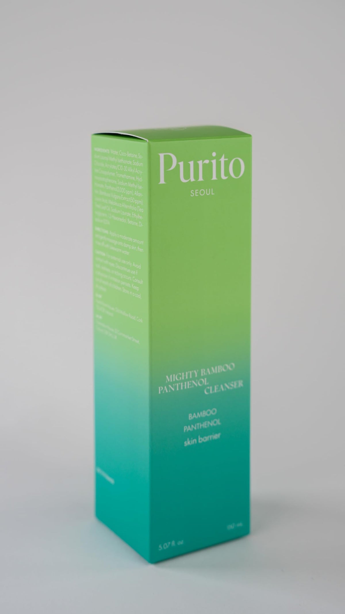 Purito Mighty Bamboo Panthenol Cleanser box packaging and bottle together