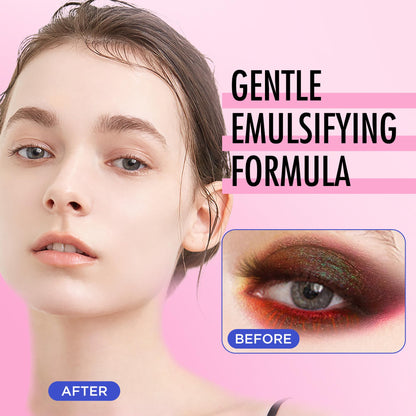 Hypoallergenic eye makeup remover solution featuring soothing botanical extracts