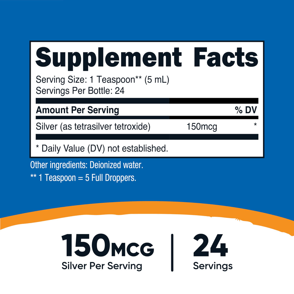 Nutricost colloidal silver thirty ppm label details
