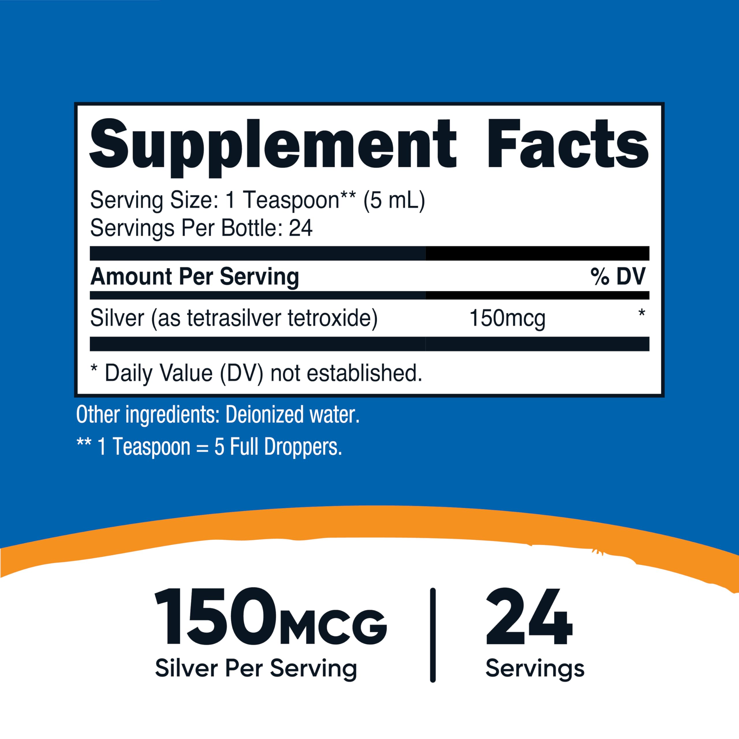 Nutricost dietary supplement liquid silver immune support product details and supplement facts label