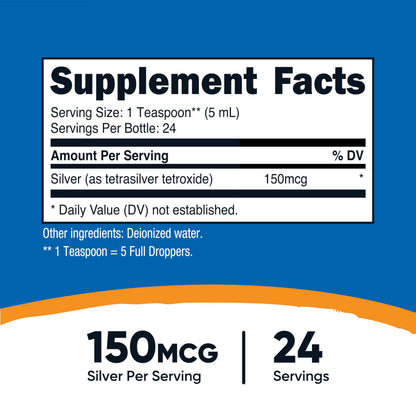 Nutricost dietary supplement liquid silver immune support product details and supplement facts label