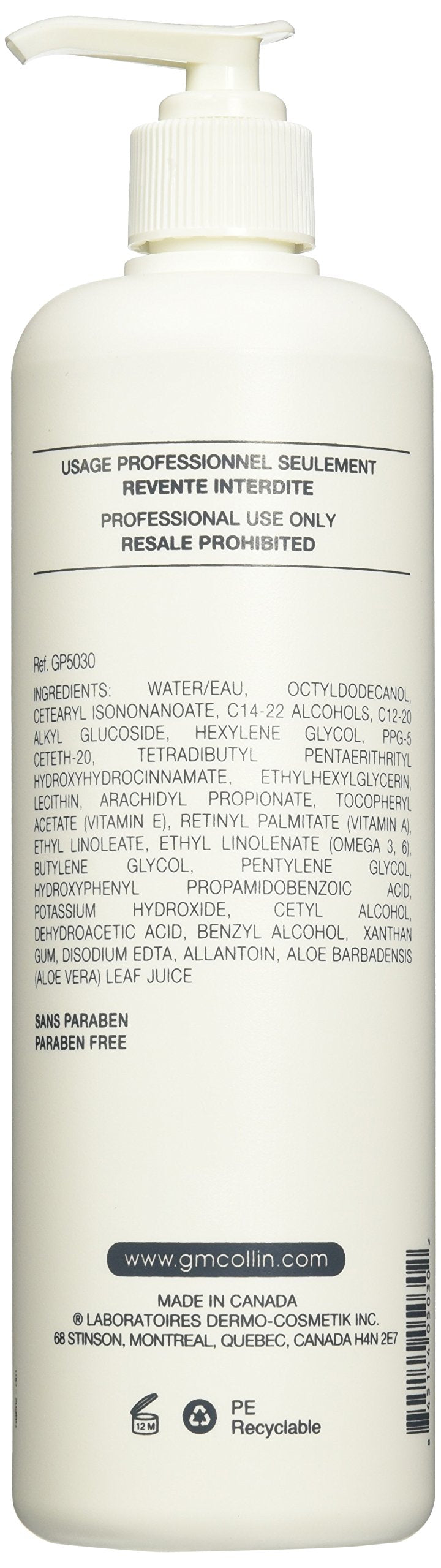 G.M. Collin professional skincare cleansing milk packaging label