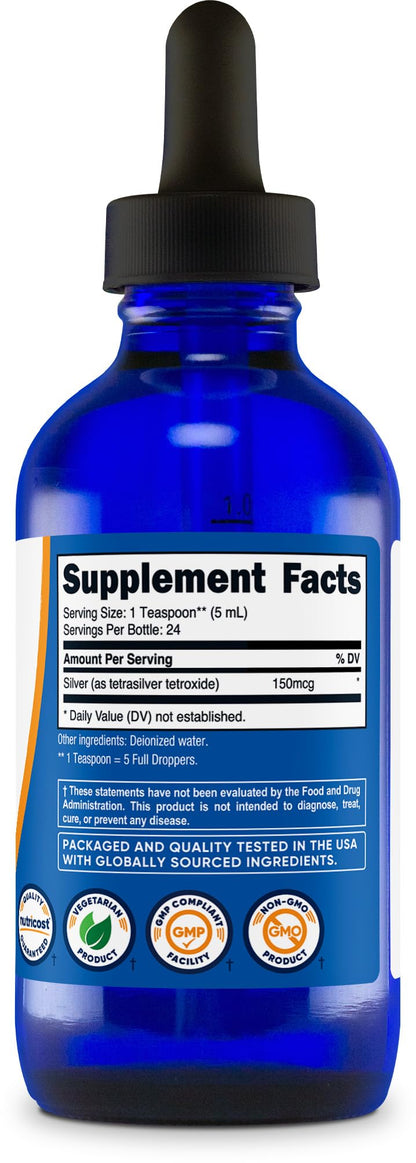 Nutricost unflavored bio active colloidal silver wellness formula showing pure liquid clarity