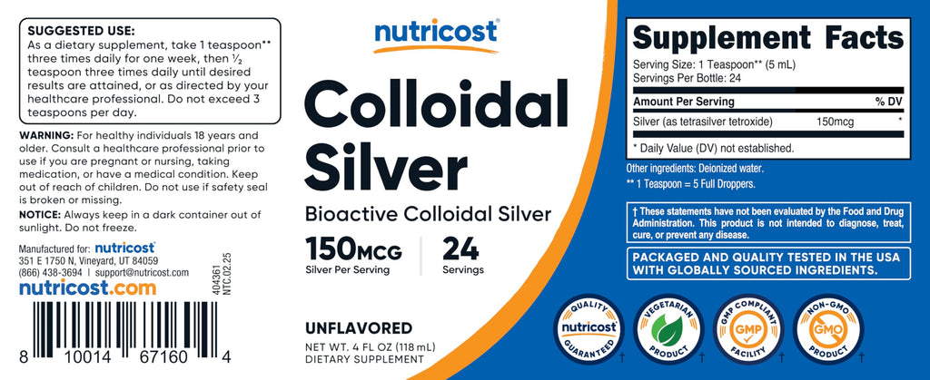 Nutricost colloidal silver packaging and cap display