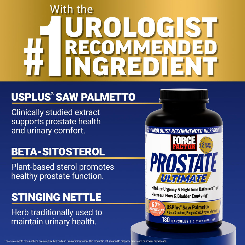 Force Factor Prostate Ultimate saw palmetto and nettle capsules formula benefits panel