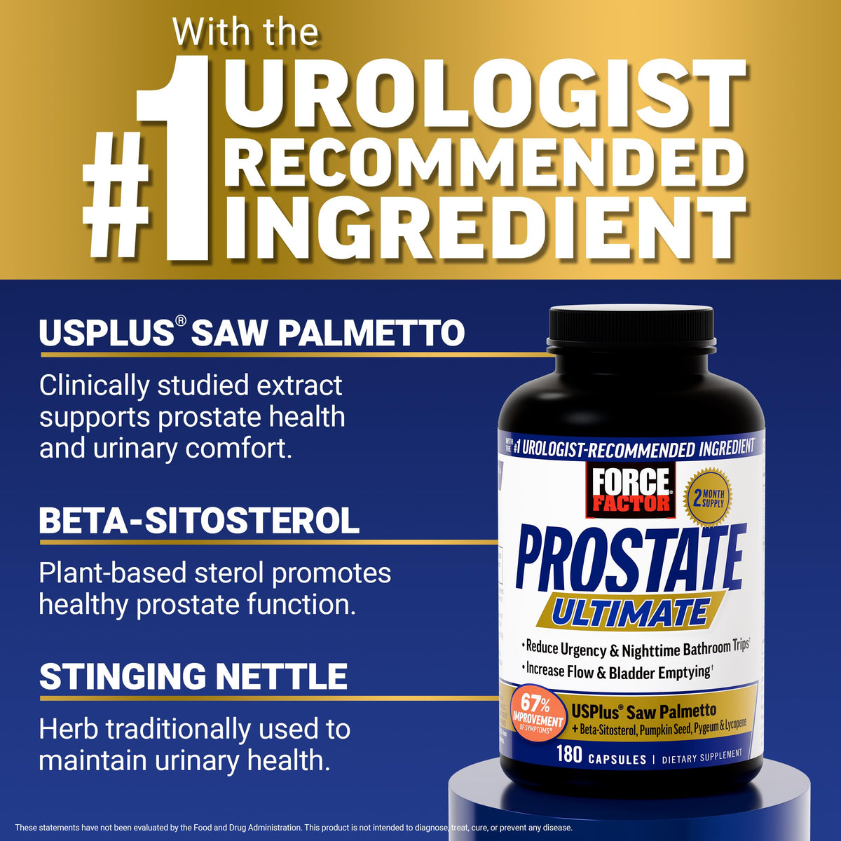 Force Factor Prostate Ultimate saw palmetto and nettle capsules formula benefits panel