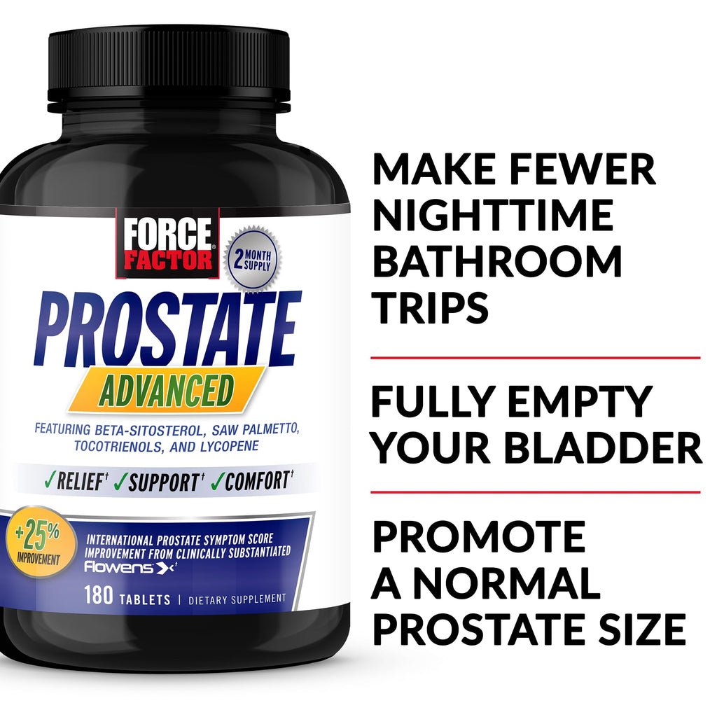 Force Factor Prostate Advanced supplement bottle back label displaying the complete nutritional facts and ingredient list.