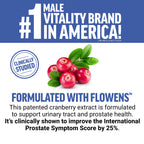 Force Factor Prostate Advanced 180 tablets side view highlighting the Flowens cranberry extract clinical claim.