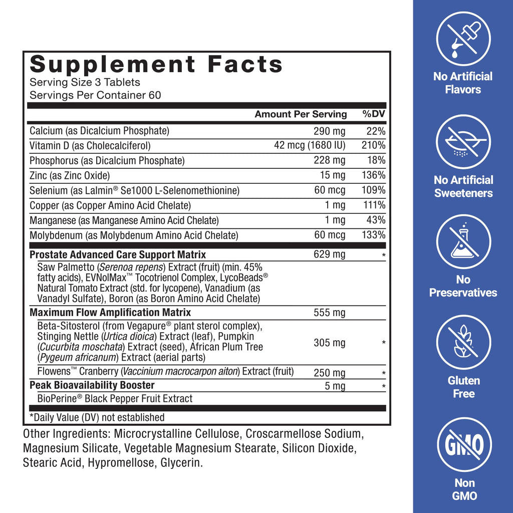 Force Factor Prostate Advanced authentic imported packaging depicting the clear usage instructions and daily dosage guidelines.