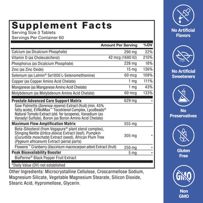 Force Factor Prostate Advanced authentic imported packaging depicting the clear usage instructions and daily dosage guidelines.