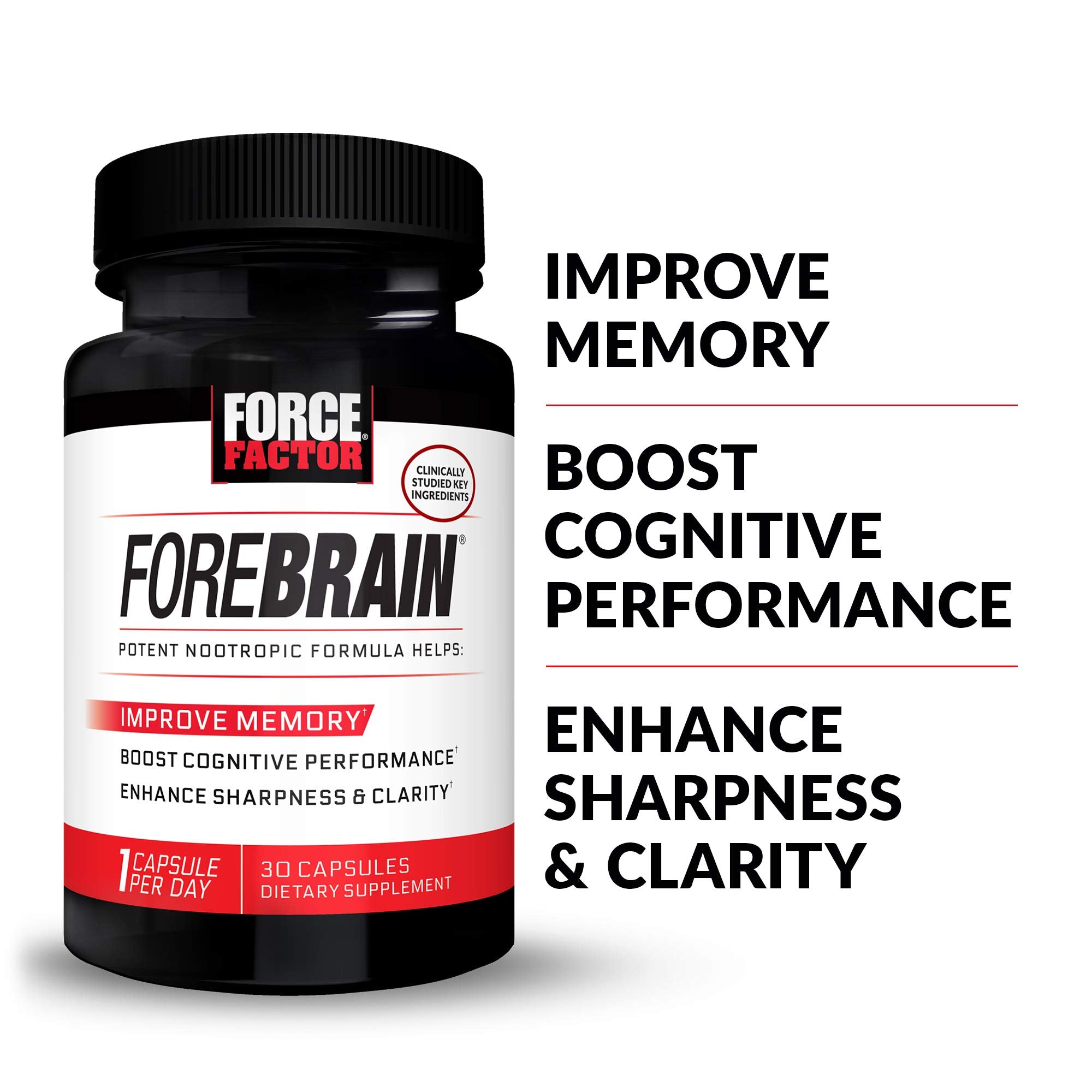 Force Factor Forebrain bottle label detailing nootropic ingredients