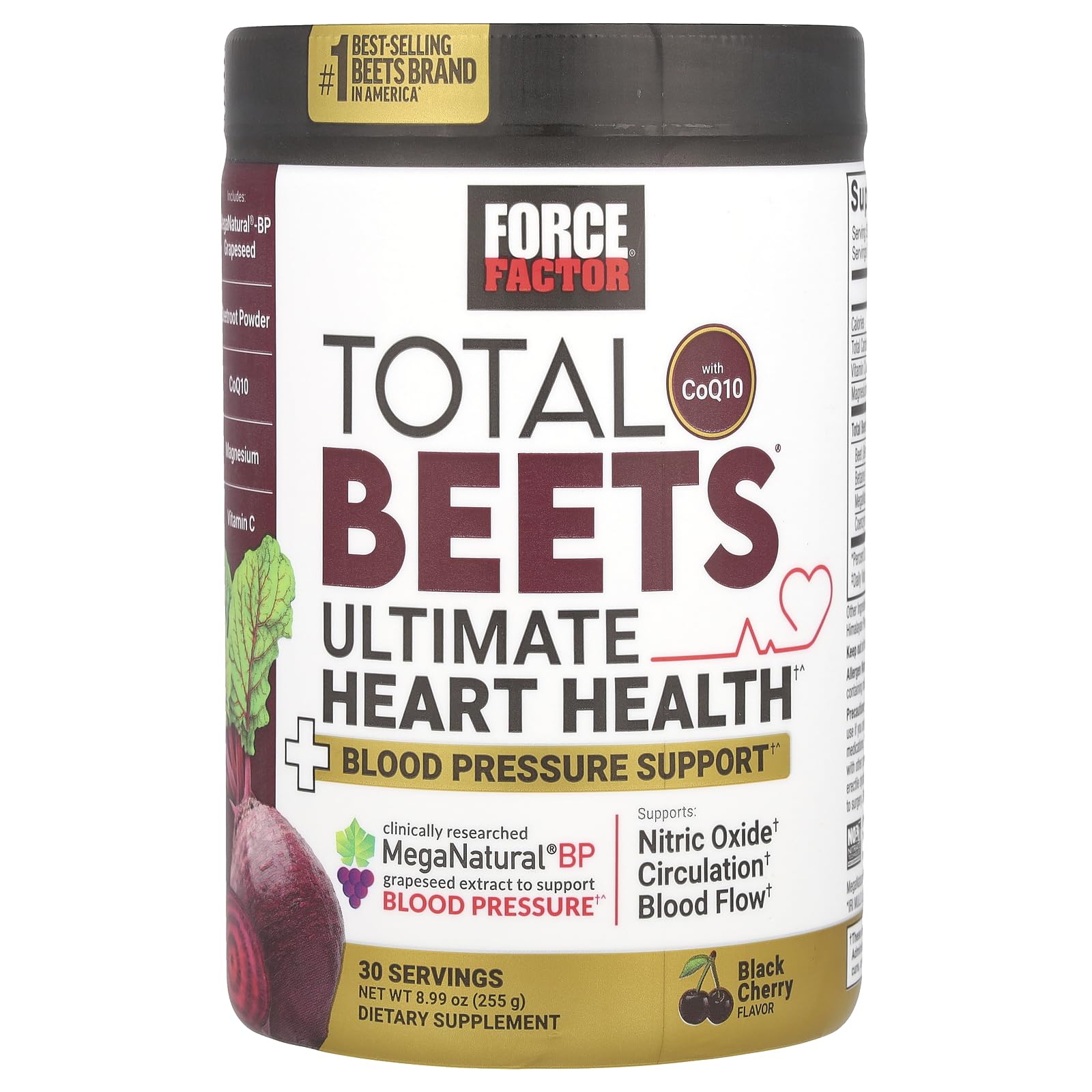 Side view of Force Factor Total Beets nutrition facts label