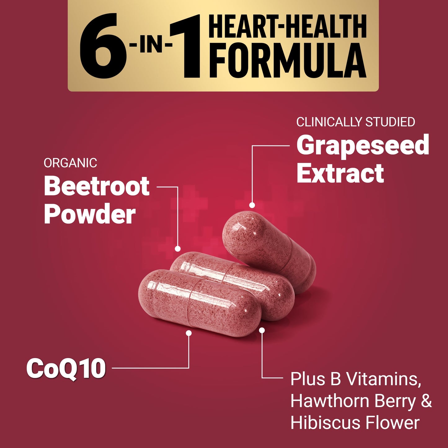 Side angle of Total Beets capsules packaging showing facts and daily usage instructions