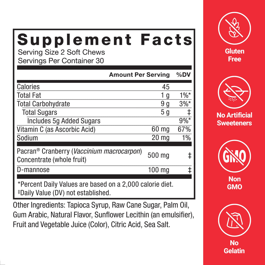 Force Factor Cranberry Soft Chews Bottle Packaging Details
