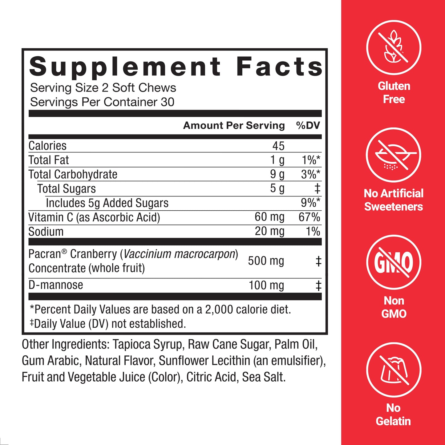 Force Factor Cranberry Soft Chews Bottle Packaging Details