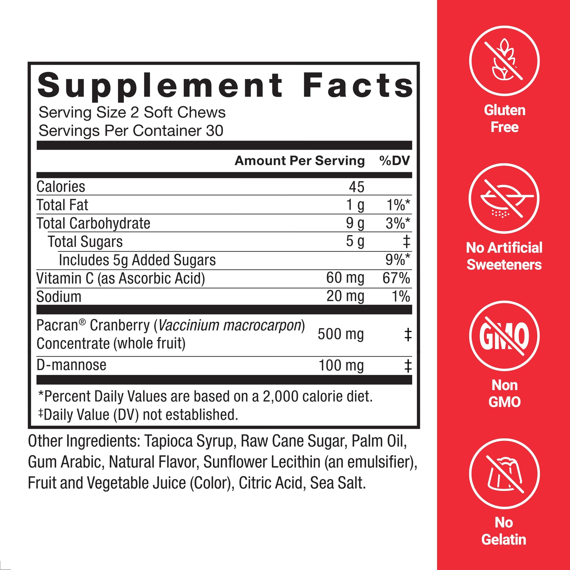 Force Factor Cranberry Soft Chews Bottle Packaging Details