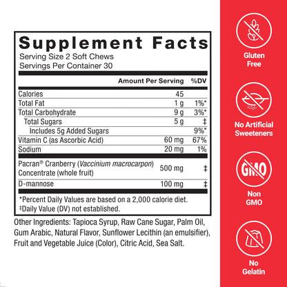 Force Factor Cranberry Soft Chews Bottle Packaging Details