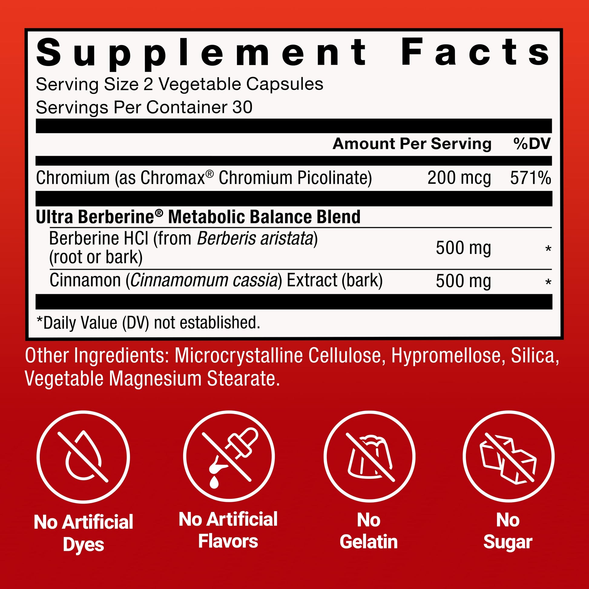Close-up of Force Factor Ultra Berberine containing Chromax Chromium for appetite management
