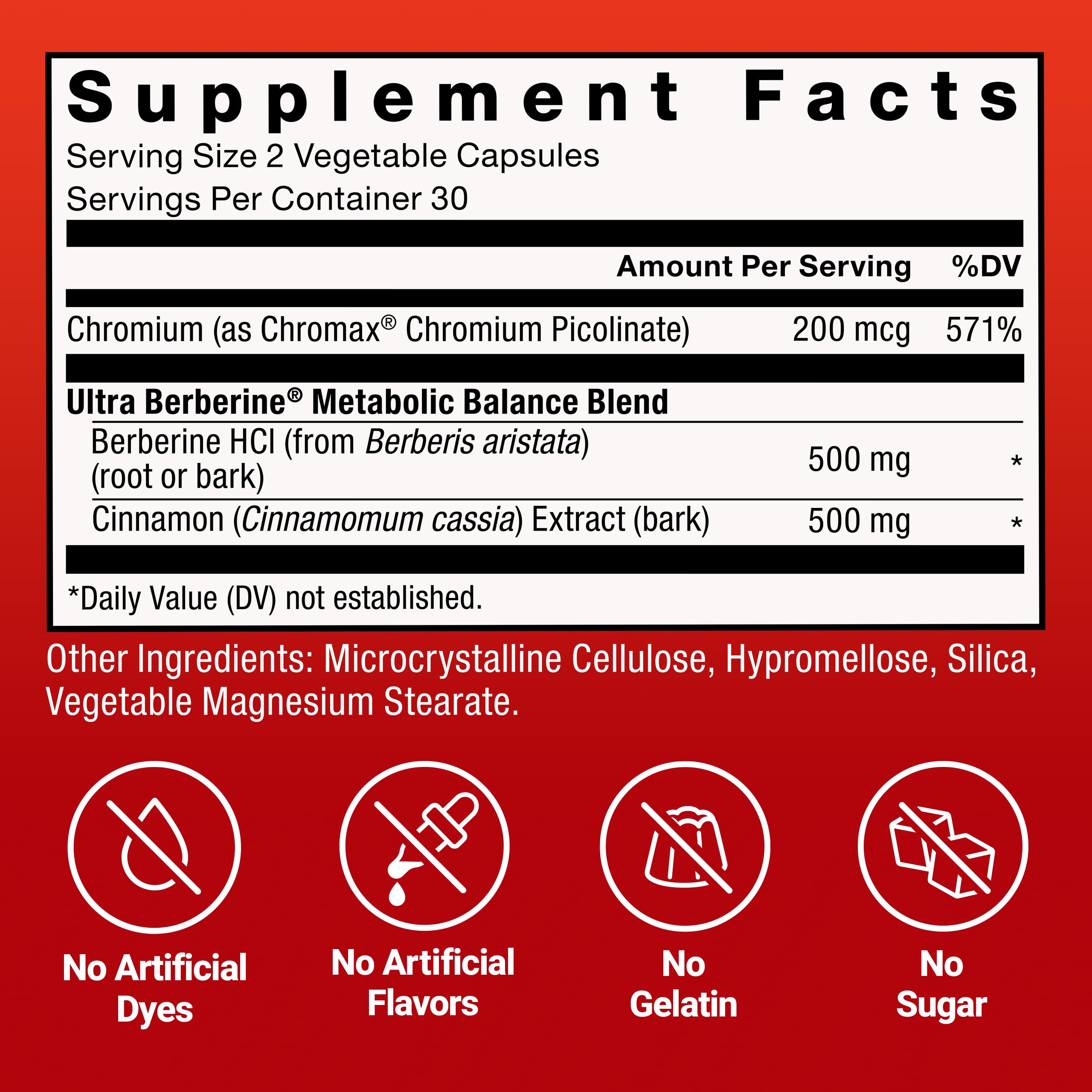 Close-up of Force Factor Ultra Berberine containing Chromax Chromium for appetite management
