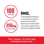 Close up view of Force Factor DMAE capsule supplement facts