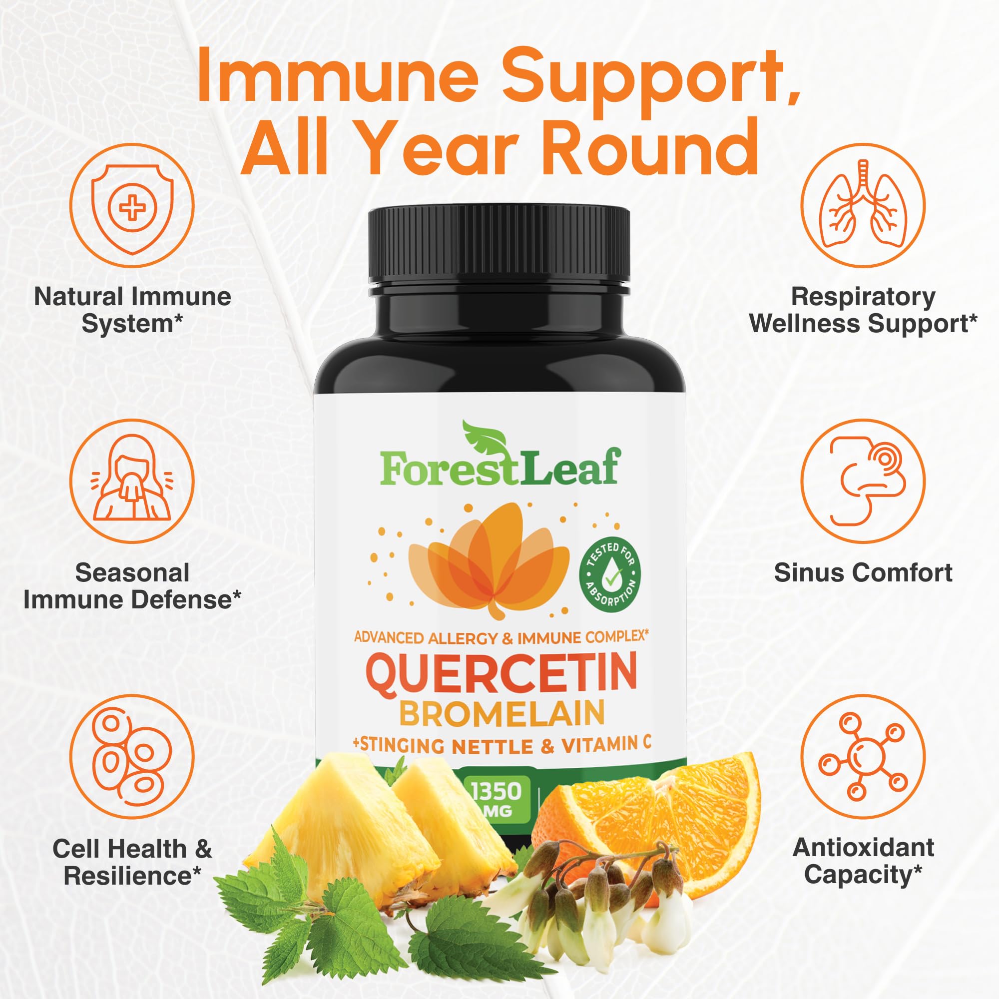 ForestLeaf Quercetin 500mg vegetarian capsules supplement facts and clean ingredients panel
