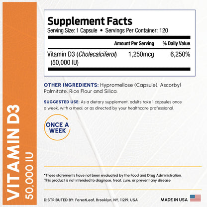 ForestLeaf high potency vitamin D3 vegetable capsules next to the bottle