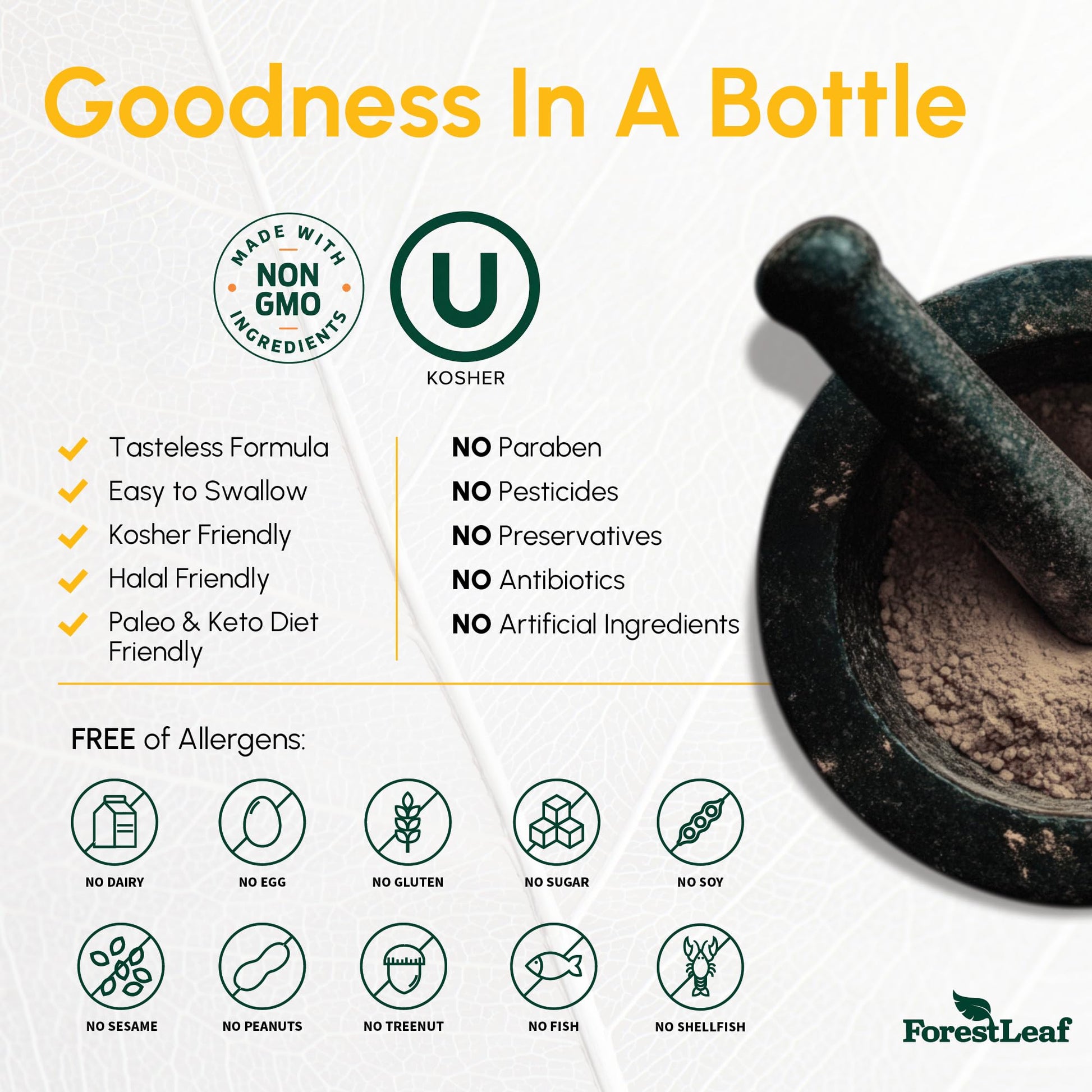 ForestLeaf bone and immune support dietary supplement packaging details